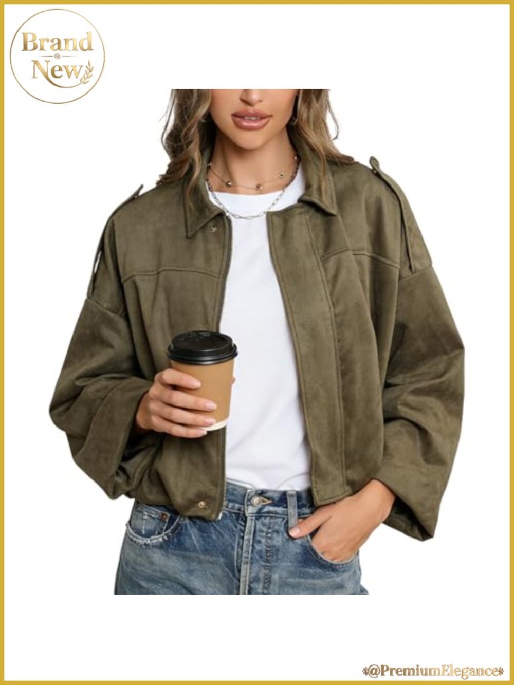 LEACOOLKEY Women's Faux Suede Bomber Jacket Oversized Batwing Sleeve Pilot Coat